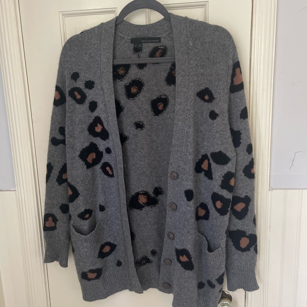 360 Cashmere Oversized Animal Print Cardigan 100% Cashmere